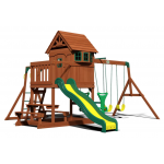 Complex cu Casuta de Joaca Springboro Montpelier din lemn de cedru - Centru din lemn cu tobogan si 2 nivele Playset Backyard Discovery 